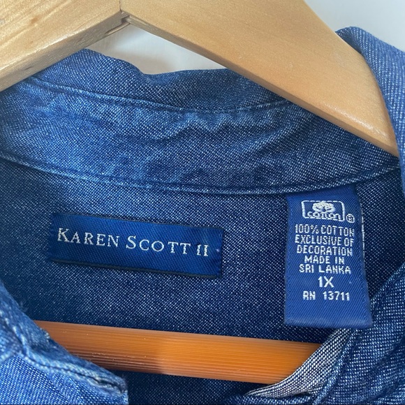 Karen Scott II Holiday Embellished Denim Button Up Shirt Women’s Size 1X - Picture 8 of 9